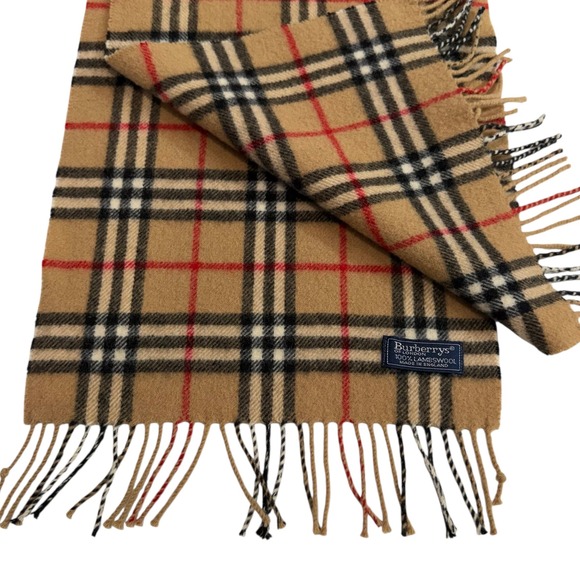VTG Burberrys of London Scarf Nova Check Tan Lambswool Made in England Unisex - Picture 2 of 5